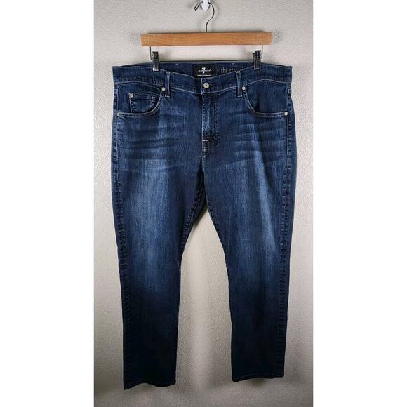 7 For All Mankind Mens Luxe Performance The Straight Jeans 38 Dark Wash - Picture 3 of 11